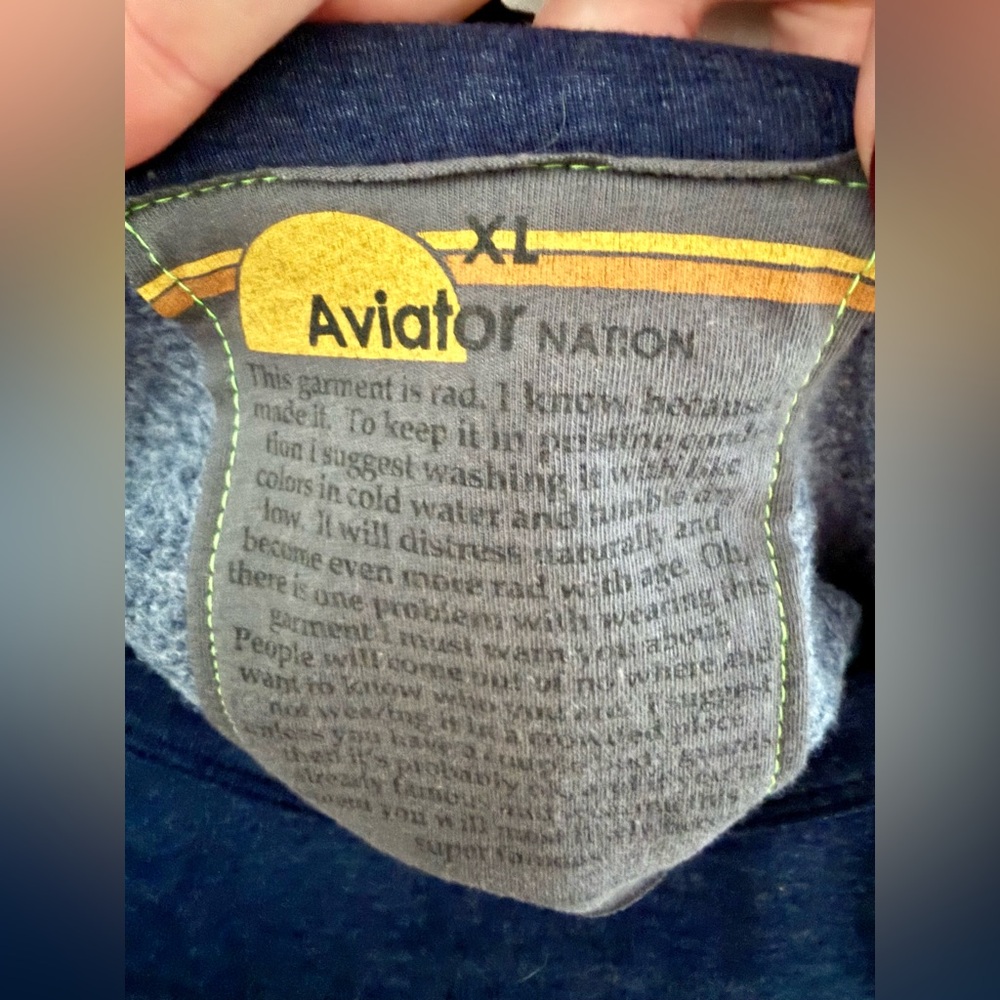Aviator Nation Bolt Cropped Classic Crewneck in Heather Navy Neon - Picture 4 of 8
